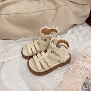 2025 Summer New Cute Lace Little Girl's Roman Shoes 1-3 Years Old Baby Non-slip Soft-soled Sandals
