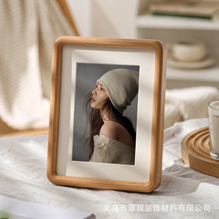 Solid wood mortise and tenon joint double round photo frame table high-grade teak black walnut 68 56781012 inch aA43 high-grade