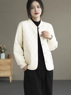 Cross-border Japanese Vintage Artistic Winter Baseball Collar Rhombus Quilted Cotton-padded Coat Loose Casual Cotton-padded Jacket Coat Women