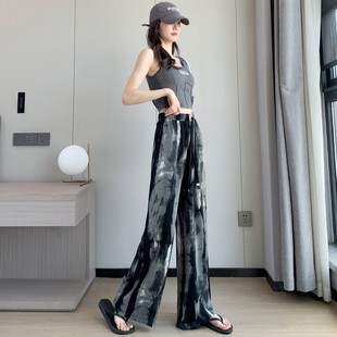 Ice Silk Wide Leg Pants Women's Summer Thin New Chinese Style National Style Pants Ink Painting Cool Pants Loose Casual Pants