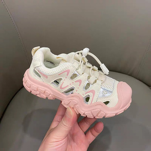 Children's Sandals 2025 Summer New Hollow Breathable Girls Sports Beach Shoes Boys Casual Shoes Egret Same Style