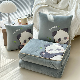 2023 new thickened beanie velvet cartoon patch embroidered multi-functional pillow quilt panda cushion quilt lunch break car