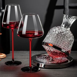 Light Luxury Burgundy Wine Glass Household Black and Red Bow Tie Crystal Glass Big Belly Goblet Champagne Glass Wine Set Wholesale
