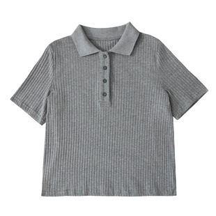 Huangqi POLO collar striped sweater short-sleeved women's 2024 Summer new Japanese casual loose POLO shirt top