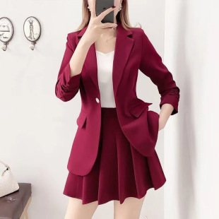 Red Suit suit Women's Dress New Autumn Fashion Elegant Small Suit Jacket Pleated Skirt Two-piece Set