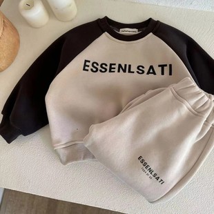 Baby Плюшевая куртка брюки новый детский осенне-зимний толстый зимний цвет детский буквенные брюки из двух частей