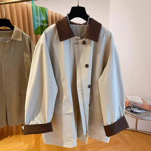 Plus Size Khaki Workwear Windbreaker Jacket Women's Spring & Fall 2024 Fat mm Loose Casual Mid-Length Cardigan Top
