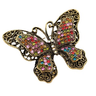 European and American simulation butterfly brooch alloy stereo diamond high-grade pin high-grade retro texture clothing accessories wholesale