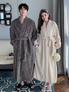 Couple nightgown coral fleece thickened men's pajamas autumn and winter bathrobe long winter bathrobe soft absorbent
