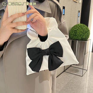 Cute Bow Hand Bag Women's 2021 New Korean Style Girl's Pleated Cloud Bag Mini Handbag