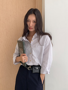 [Xiaomi Yinuo] Simple and Delicate Small Plaid Shirt Women's 2025 Summer Loose Slim Shirt Y002