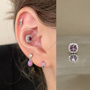 Purple Series Ear Bone Nail Collection Medical Titanium Steel Ear Nail Flat Base Spiral Ear Nail Purple Ear Bone Nail Earring