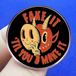 Pretend until you succeed brooch Satan devil pin badge humor cartoon metal alloy badge accessories