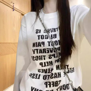 American-style High Street Cotton Shoulder Long-sleeved T-shirt Women's Spring and Autumn 2024 New Lazy Style Inner Base Slimming Top