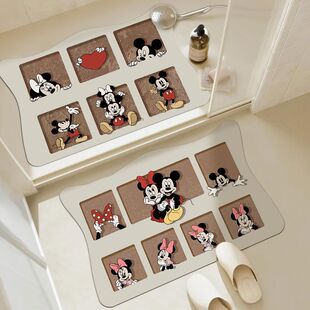 Cartoon Mickey Soft Diatom Mud Mat Toilet Door Non-slip Foot Mat Bathroom Quick-drying Absorbent Foot Mat for Hair
