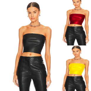 Cross-border European and American Women's Elegant Sexy Vest Women's Patent Leather Wrapped Chest Spice Girls Ins Strapless Women Amazon Foreign Trade