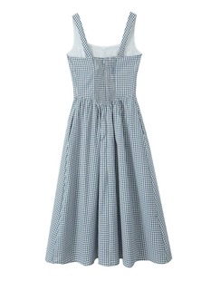 2024 New Summer Style French Waist Plaid Sleeveless Mid-Length Slim Shoulder Strap Dress Wholesale