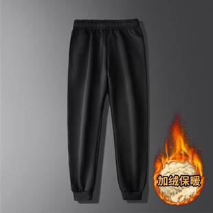Pants men's winter fleece-lined thick toe-bound pants loose black sports pants men's autumn casual pants wholesale