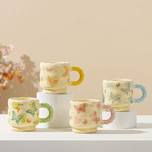 Butterfly Mug High Color Value Ceramic Drinking Cup Girls' Heart Art Goblet Women's Birthday Gift Coffee Cup