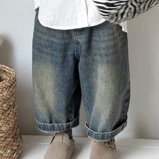 Men's and Women's Pants 2025 Spring and Autumn New Children's American Style Fashionable Western Style Loose Wide Leg Pants Korean Jeans