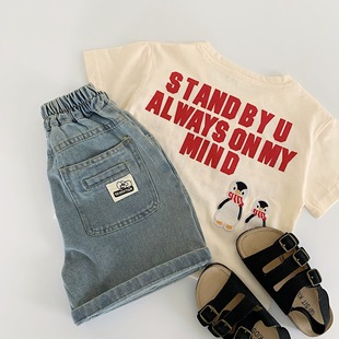 Mabao Boys Denim Shorts 2025 Summer New Korean Style Children's Solid Color Loose Casual Pants Boys Trendy Pants
