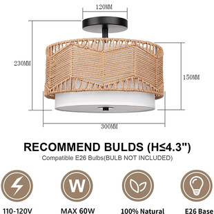 American-style Rattan Lamps Simple Modern Living Room Bedroom Dining Room Homestay Cross-border Ceiling Woven Ceiling Lamp
