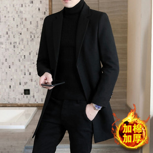 Autumn and winter men's windbreaker long woolen coat Korean slim handsome woolen coat men's long order