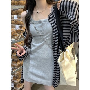 suit Women's 2025 Summer New Slim-fit Sweet and Hot Long Striped Cardigan Slim-fit Slim-fit Waisted Vest dress