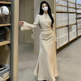 Платье cheongsam большого размера женское осеннее платье хепберн ветер маленькая черная юбка толстая юбка с подвеской на талии