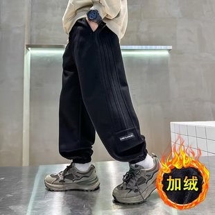 Boys' Fleece-lined Pants 2024 New Large Children's Winter One-piece Fleece Sports Pants Boys Autumn and Winter Thickened Sweatpants