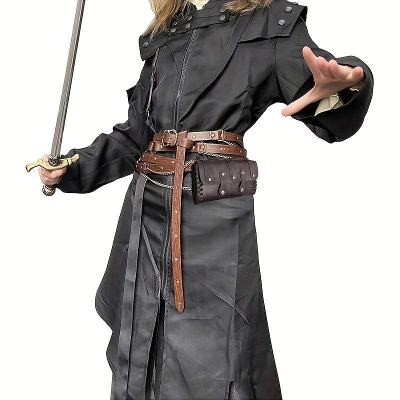 2-Piece Medieval Faux Leather Belt and Pouch Set Renaissance Period Role-Playing Halloween Costume
