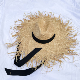 European and American Retro Spring and Summer Ribbon Lafite Straw Hat Hollow Fried Edge Foldable Beach Sun Protection Beach Hat