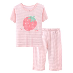 Children's Summer Cotton T-Shirt Short-sleeved Shorts suit Girls' Home Clothes Pajamas suit Slub Cotton Parent-child New