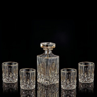 Luxury Palace Style Gold Whiskey Glass Wine Bottle Wine Bottle Metal Mirror Tray suit Home Decorative Ornaments