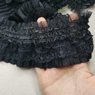 Handmade diy accessories stretch pleated lace three-dimensional lace doll skirt clothes decoration 7cm wide black and white
