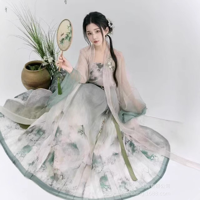 Tang-Style Full Set of Large-Sleeved Shirt and Skirt, Full of Spring Energy, Original Hanfu, Authentic Daily Hanfu for Women, New Style Hanfu with Chest-High Waist