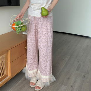 UEstudio Summer Ballet Sweet Floral Trousers Casual Loose Cotton Lace Stitching Cute Girl's Home