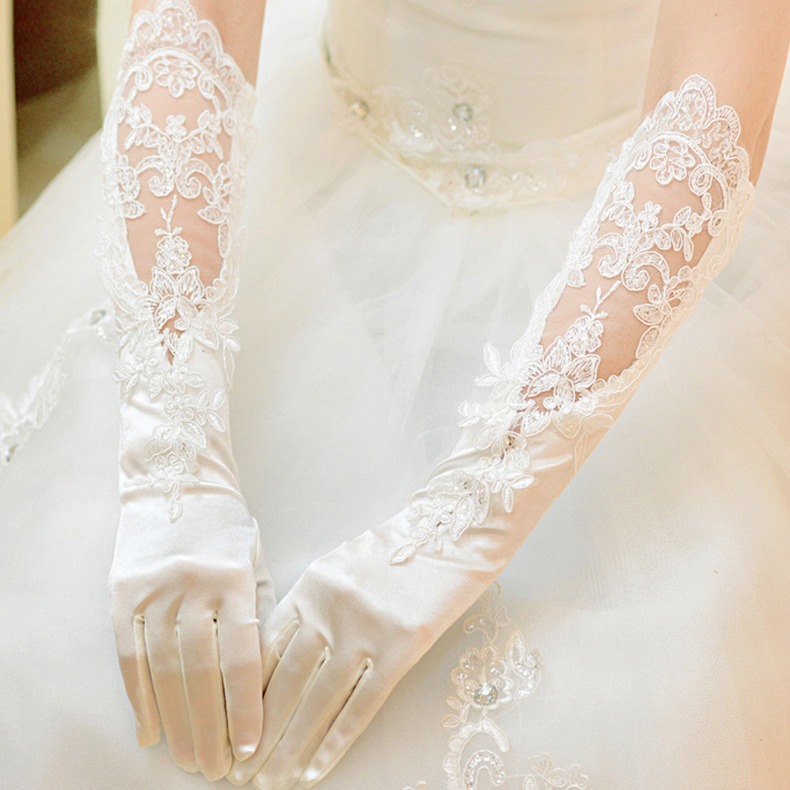 Long lace hollow wedding gloves etiquette gloves bridal gloves banquet bridal wedding gloves factory direct sales