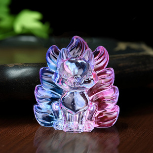 Glass Crystal Nine-tailed Fox Small Ornaments Crystal Phoenix Nine Small Fox Sign Peach Blossom Gift Porch Office Desktop Hand-held