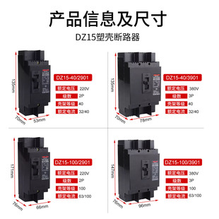 DZ15-100/2901 3901 Thermomagnetic Plastic Case Circuit Breaker Air Switch Black Delixi