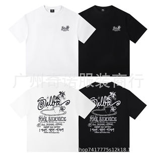 2024 Cross-border European and American Foreign Trade Letter Printing Summer Loose Simple Casual High Street Short-sleeved Couples POLO