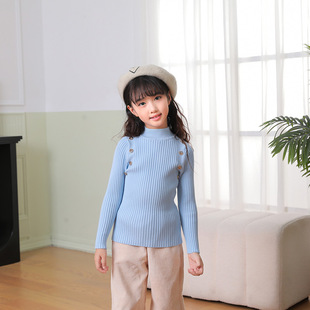 Girls' Turtleneck Thickened Base Sweater Autumn and Winter New Children's Girl's Stylish Sweater Baby's All-match Top