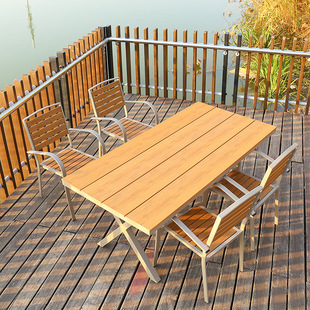 Outdoor Courtyard Plastic Wood Table and Chair Combination Outdoor Leisure Anticorrosive Wood Outdoor Villa Waterproof Sun-proof Dining Table and Chair suit