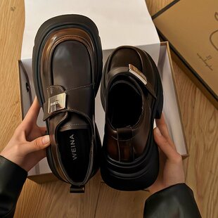 Real soft leather metal buckle Mary Jane leather shoes 2024 spring new thick bottom British style loafers single shoes