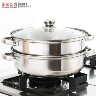 Stainless steel pot soup steamer 28cm with magnetic steaming hot pot double ear soup pot induction cooker practical gift pot wholesale