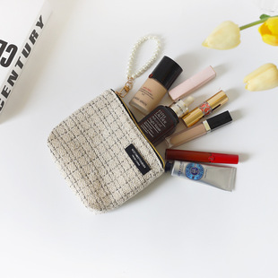 Ins Простая стильная мягкая косметичка в стиле Chanel, жемчужная сумка, портативная симпатичная сумка для хранения на запястье