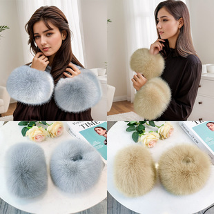 Cross-border New Fur Decorative Sleeve Women's Windproof Cuffs Imitation Fox Fur Wrist Winter Warm Plush Wrist Cover