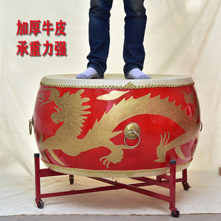 Cowhide big drum vertical war drum dragon drum red drum wooden drum stand Chinese red drum performance drum