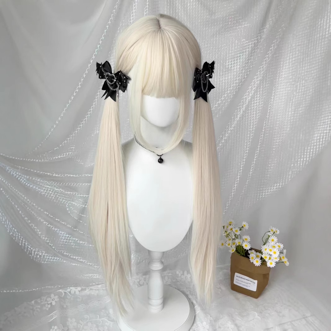 85cm Milk White Wig with Sideburns for Women, Lolita Cosplay Natural Realistic Full Wig