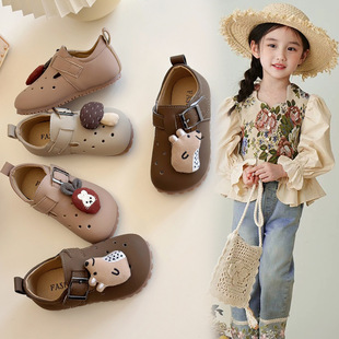 Girls Leather Shoes 2025 Spring and Autumn New Hole Bocken Shoes Baby Beanie Bocken Shoes Children Summer Sandals